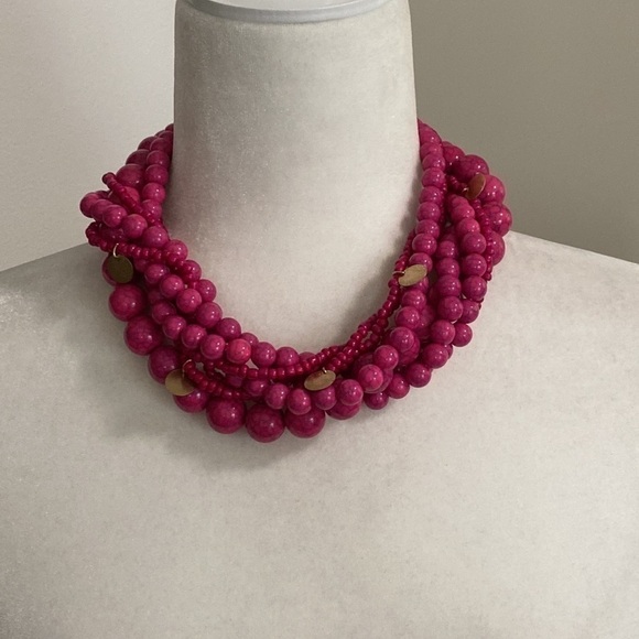 Pink Gold Collar Chunky Beaded Bohemian Artsy Festival Statement Fun Necklace - Picture 3 of 16